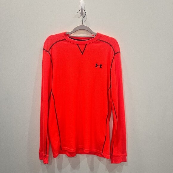Under Armour Men's Long Sleeve Thermal Shirt Size L Bright Orange Loose Coldgear - Picture 1 of 3